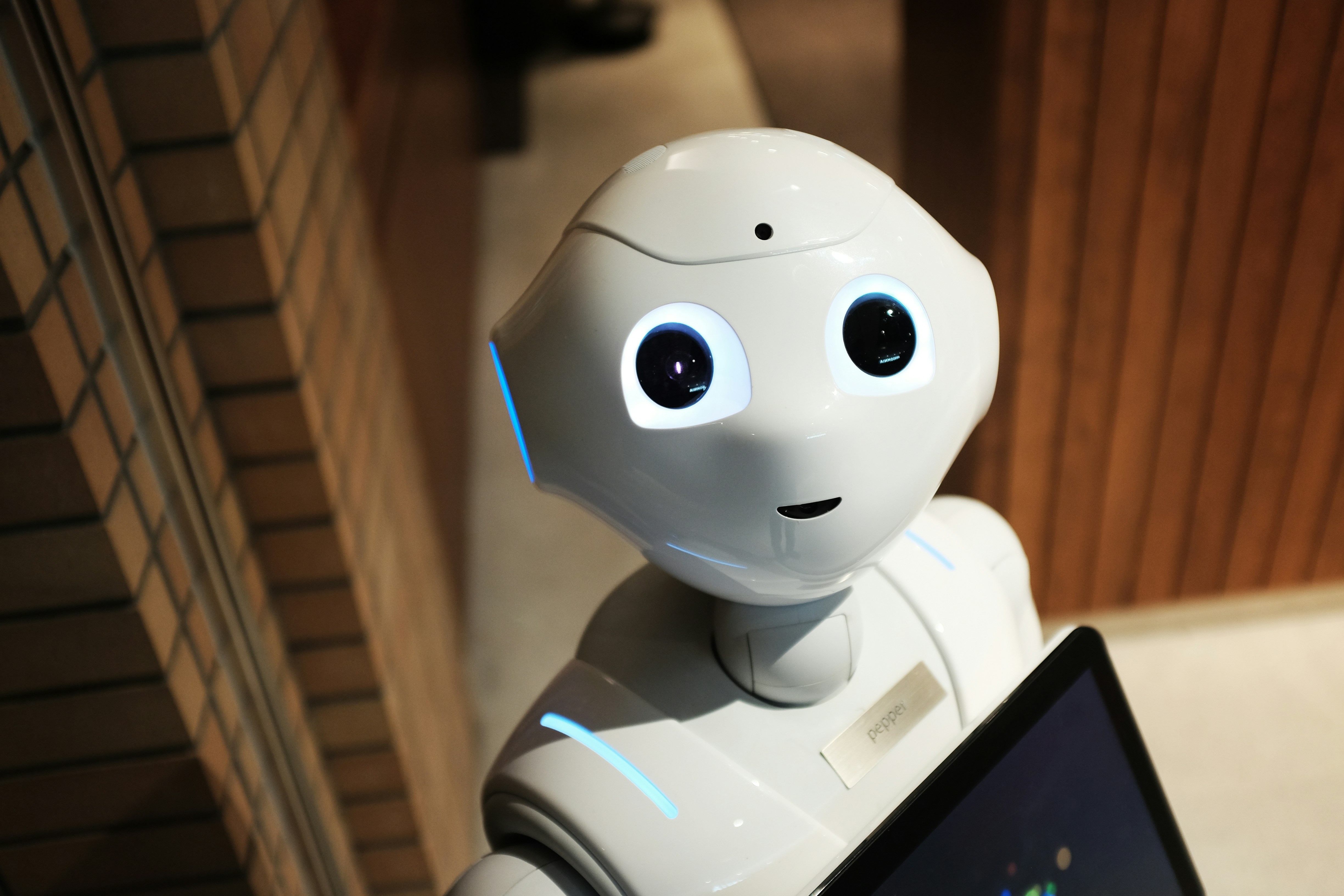 Friendly robot looking up